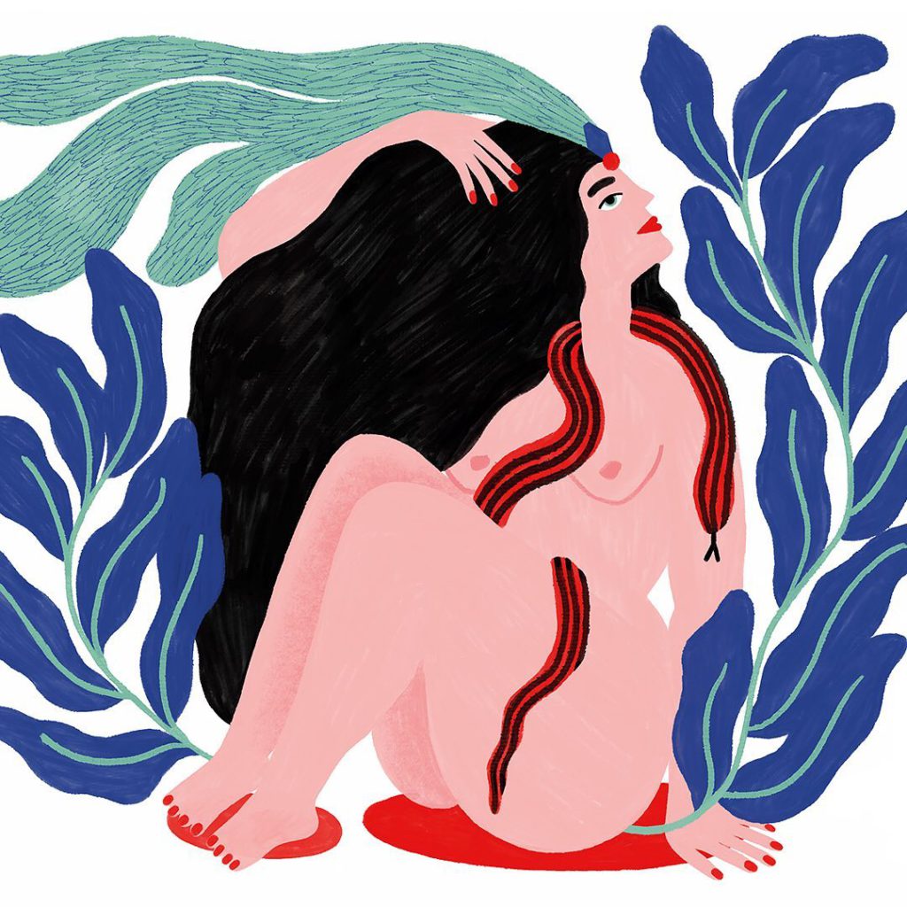 Illustration d'une femme dans la jungle par l'artiste Piment Martin